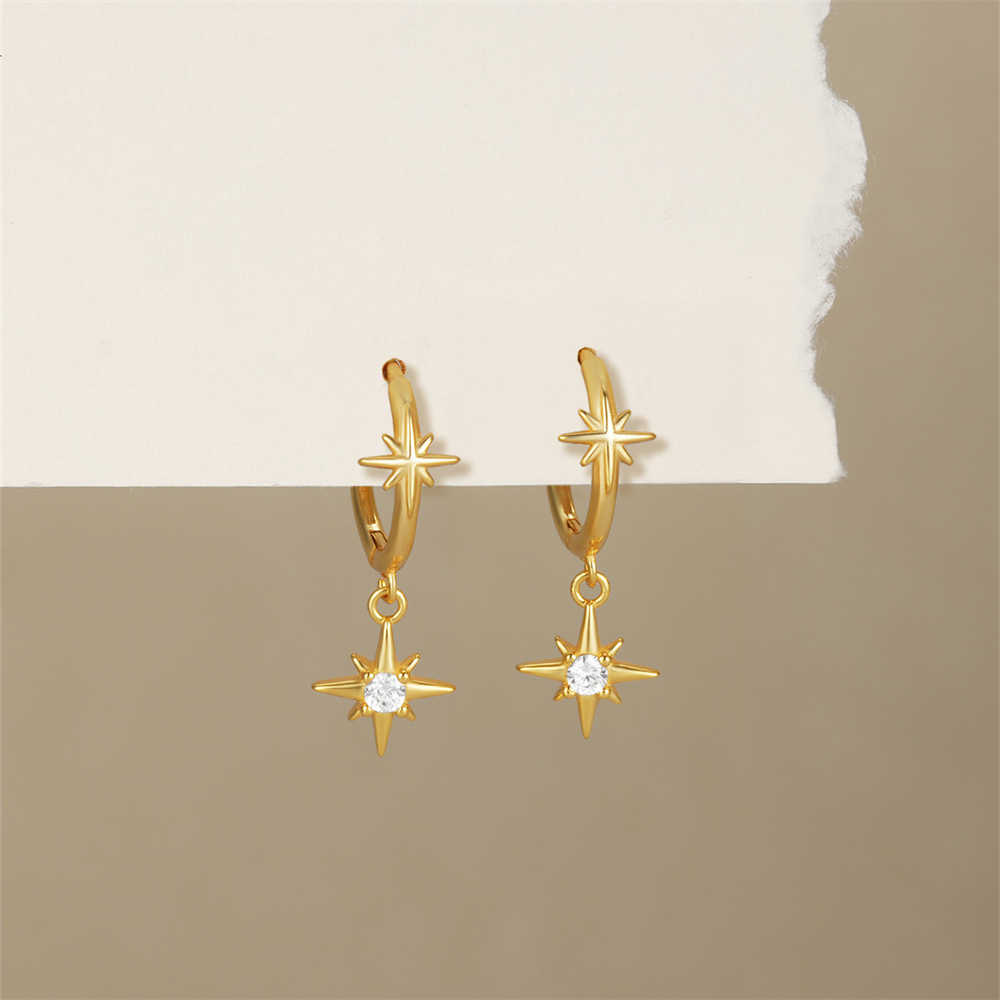 Geometric Pattern 1 Pair 925 Sterling Silver Zircon 925 Sterling Silver Earrings Geometric Drop Earrings