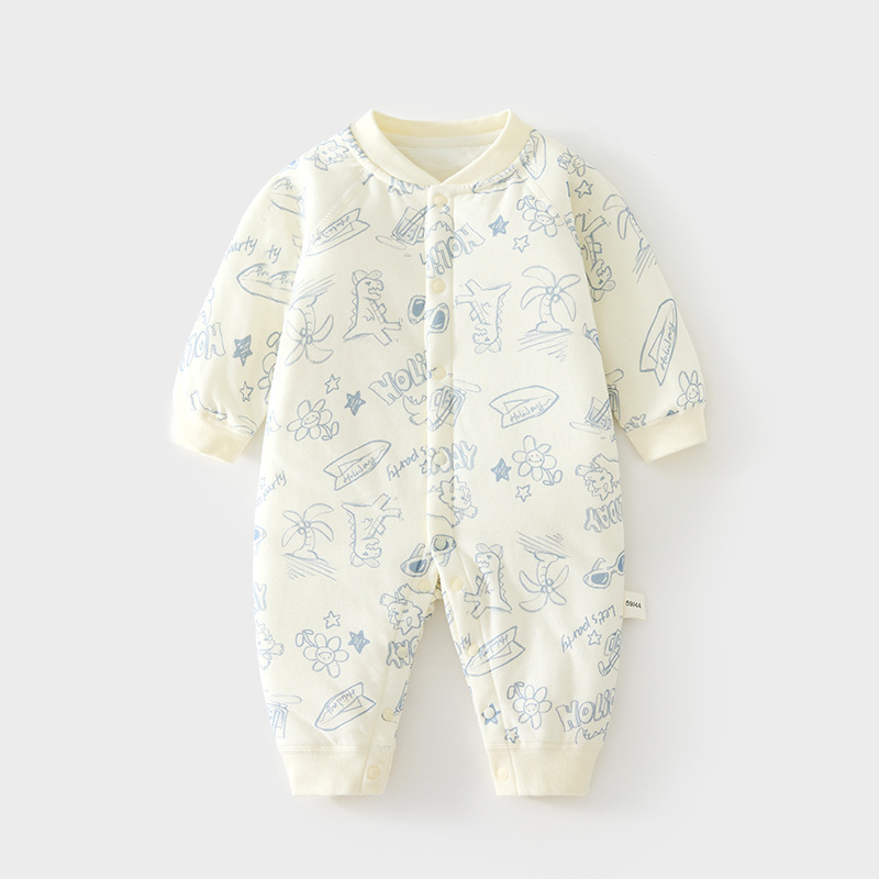 Baby 40g Cotton-Padded Jumpsuit, Baby Quilted Autumn and Winter Seamless Romper, Thin Cotton Thickened Split Crawling Suit for Children