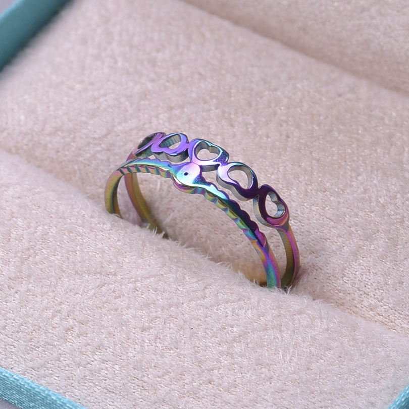 Heart Shape Pattern Unisex Gender PVD Coated Real Gold Plated 18K Gold Heart Shape 304 Stainless Steel Streetwear Waterproof Non Tarnish Open Ring