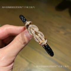 费家精工高版本黄金大号满钻8字扣红手绳手链男女情侣V金手饰轻奢