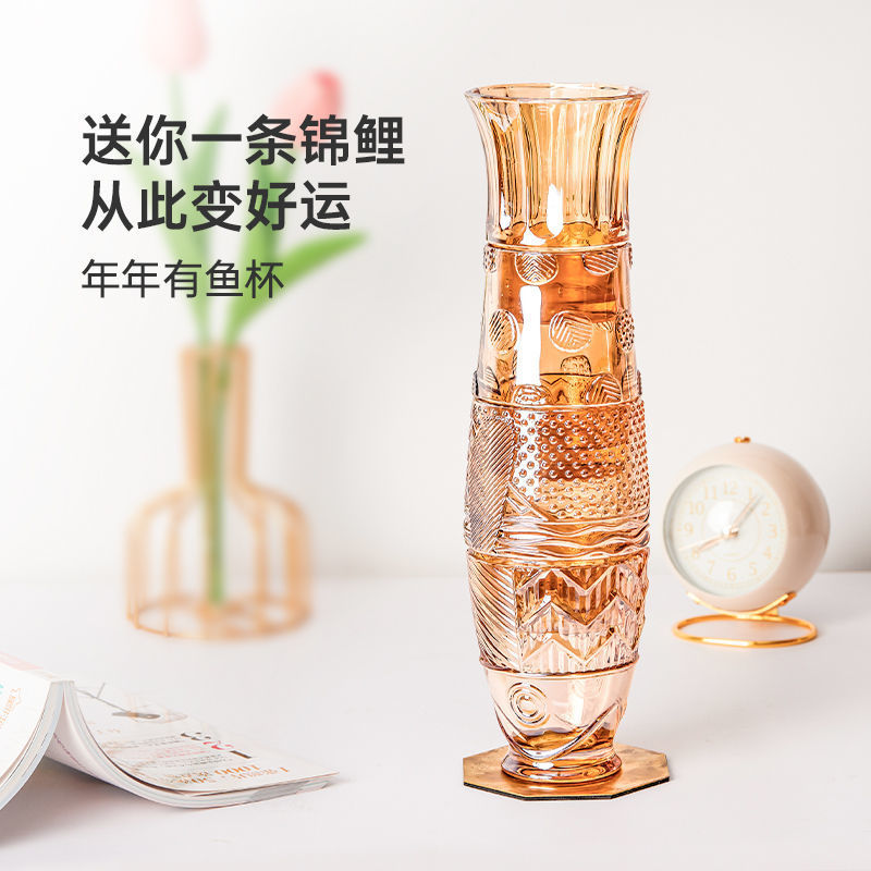 PK7J年年有魚杯錦鯉疊疊杯鯉魚杯玻璃杯水杯套裝家用茶杯茶具
