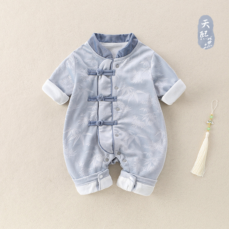 新中式婴幼儿秋款中国风连体衣满月百天1周岁男宝宝秋季外出爬服|undefined