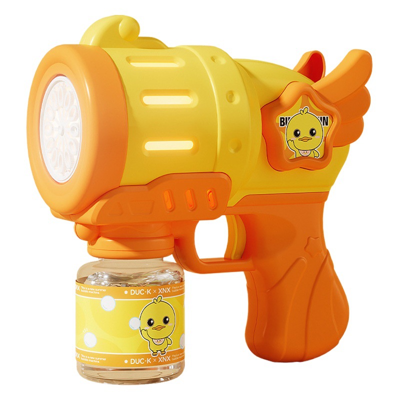 Máquina de burbujas caliente pequeño pato amarillo burbuja palo automático Ángel burbuja eléctrica pistola de soplado de mano niños suministro al por mayor