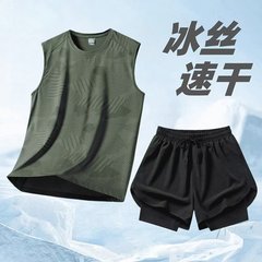 速乾スポーツウェアセット男性夏ベストパンツ男性ジムランニングバスケットボールウェア男性セット