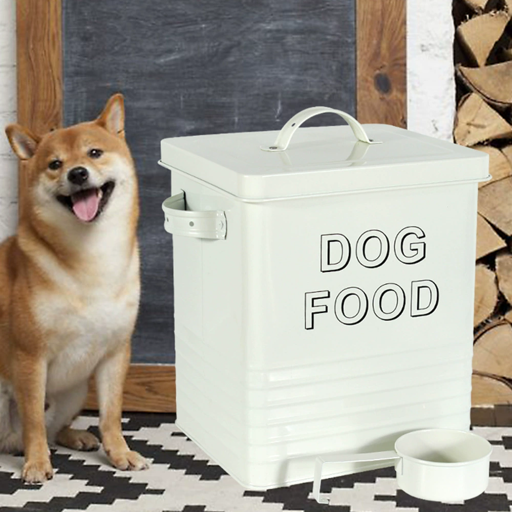 Источник фабрики Amazon запечатанное ведро для корма для собак жестяное ведро для хранения герметичный резервуар влагостойкое ведро для корма для домашних животных с ложкой