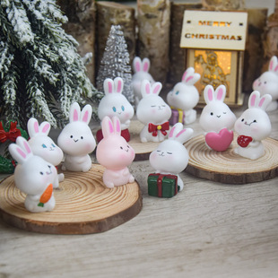 Christmas Resin Ornaments Mini Bunny Artificial Cartoon Cute Animals Home Decoration Micro Landscape Landscaping Ornaments