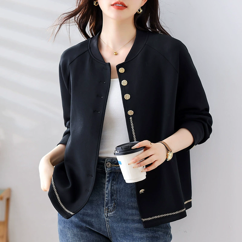 Black baseball uniform, autumn short extra large jacket, Chanel style, oversize, plus size