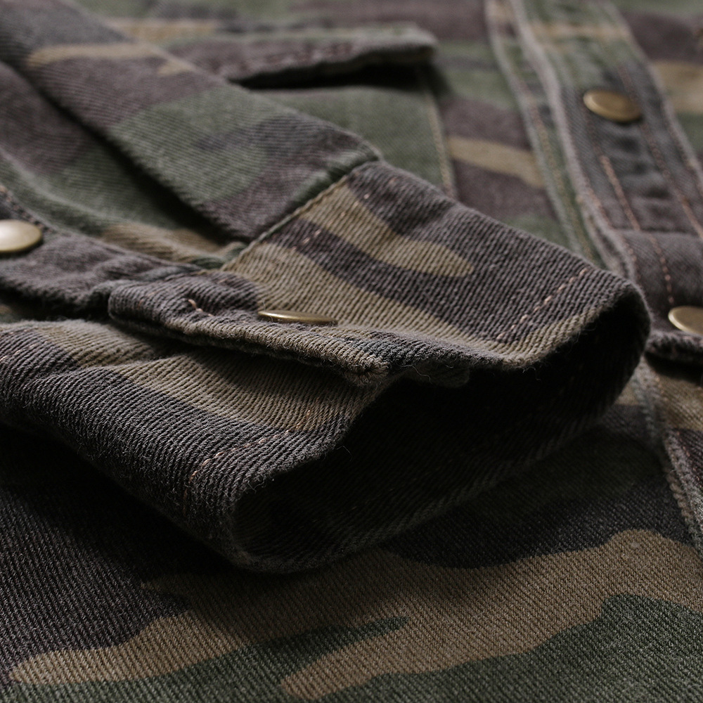 Camicia militare in jeans camouflage a maniche lunghe uomo_voghion.com