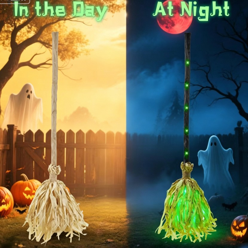 Decoraciones de Halloween animadas que se mueven hacia arriba con sonidos extraños brujas mágicas escobas interiores