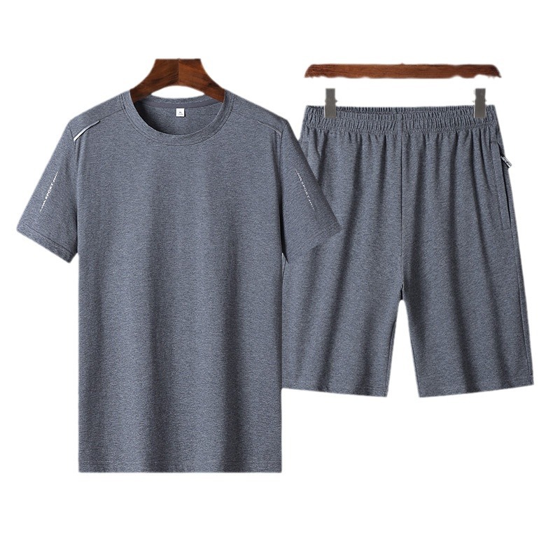 M - 8XL de verano delgado traje casual hombre camiseta suelta papá manga corta pantalones cortos de abuelo de dos piezas