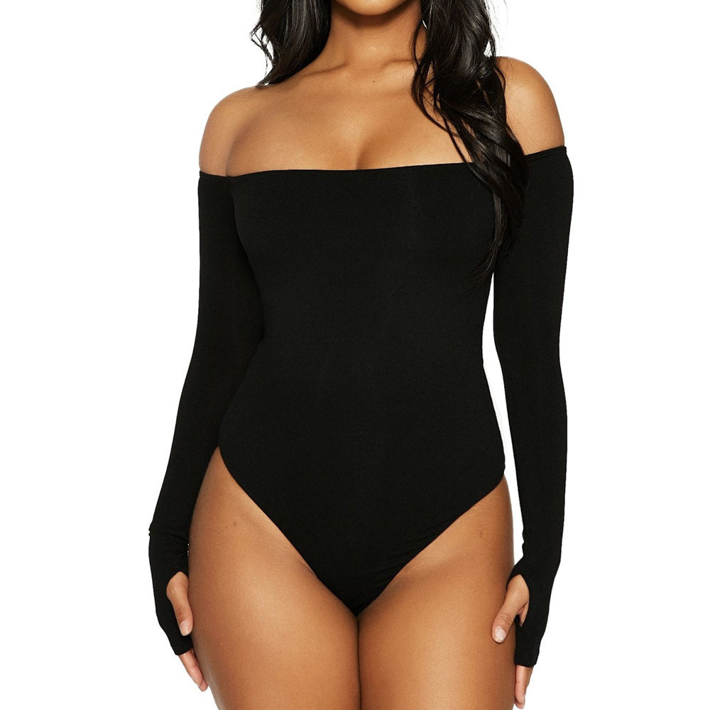 Mono ajustado de estilo europeo y americano personalizado, mono de un solo hombro de manga larga, top sexy de una pieza, venta al por mayor transfronteriza image 3