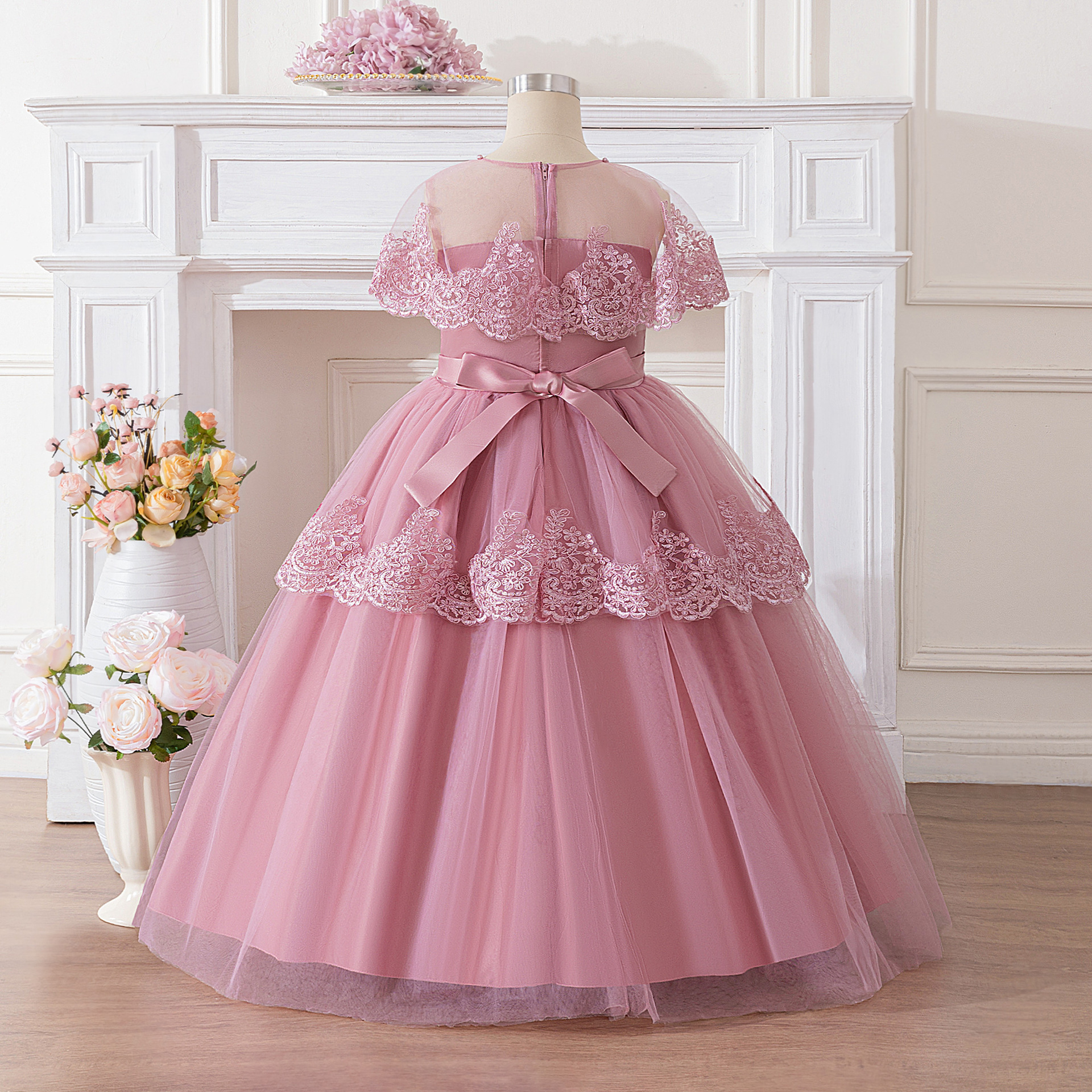 Europa verano de mangas cortas vestido de princesa para niños de gran tamaño vestido de aniversario para niños anfitriones