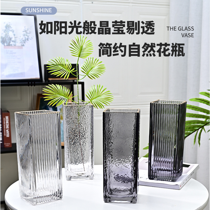 Nórdico simple dibujo de oro Phnom Penh gran jarrón de vidrio rico bambú flores hidropónicas ornamentos simples y modernos