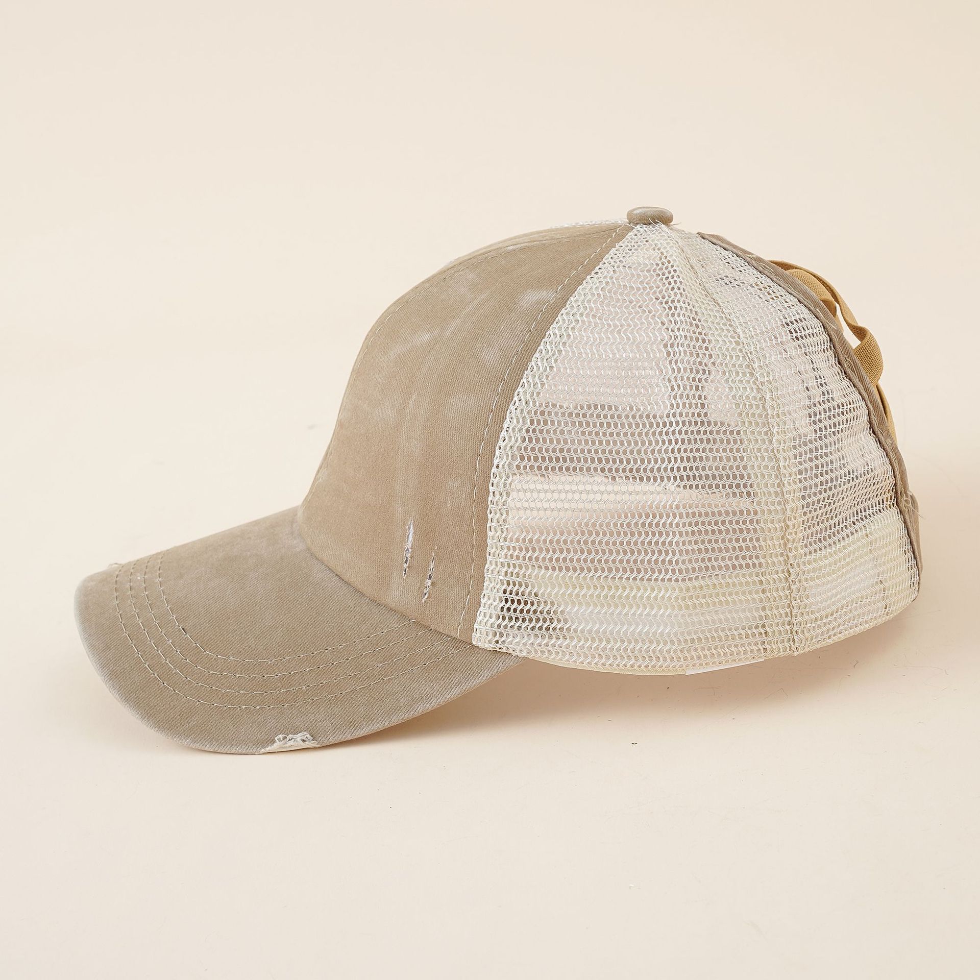 Las nuevas mujeres de cola de caballo agujero lavado de algodón gorra de béisbol verano transpirable malla al aire libre enarboló tapa cúpula
