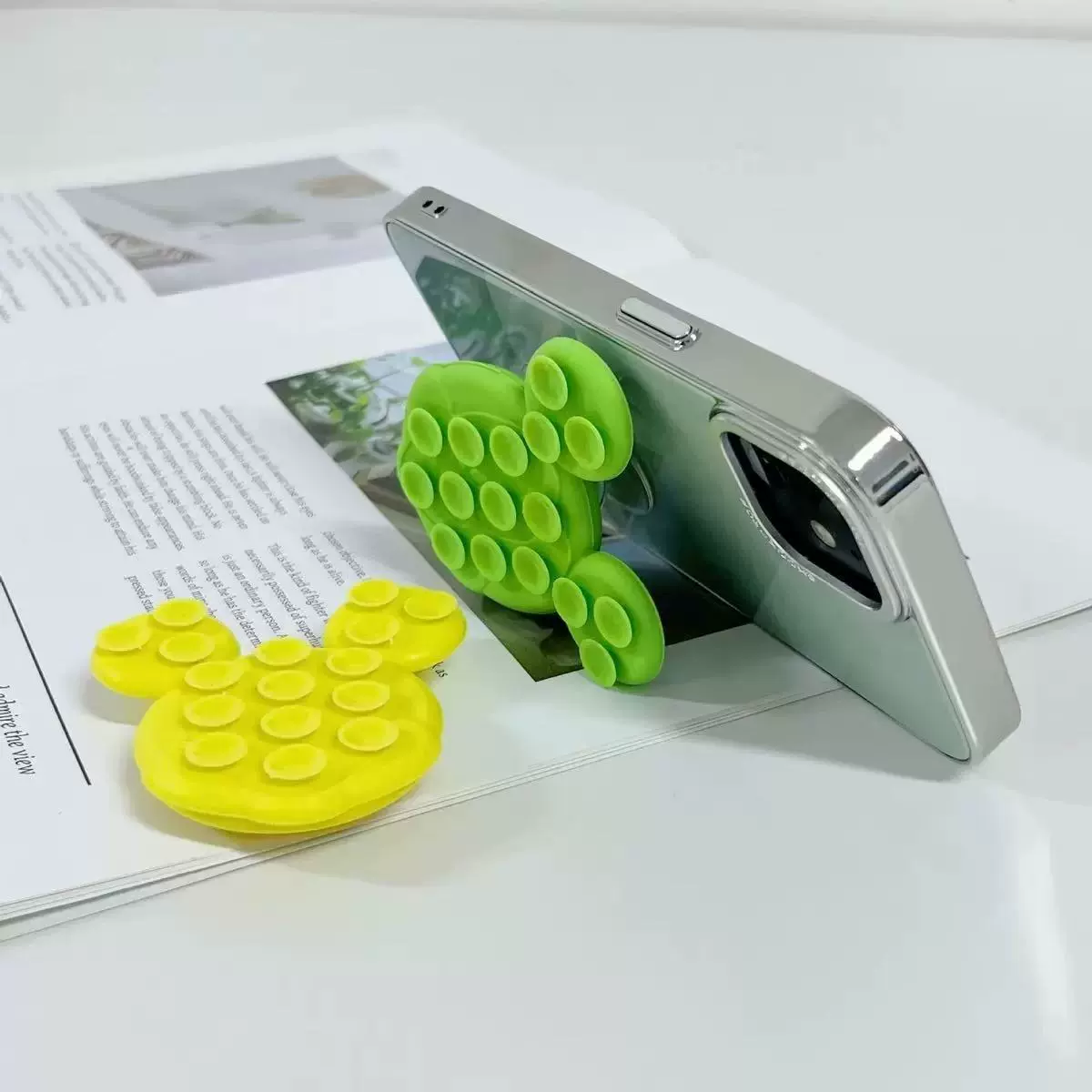 硅胶双面强力防滑吸盘式手机支架坚固稳定小巧便携米琪卡通创意