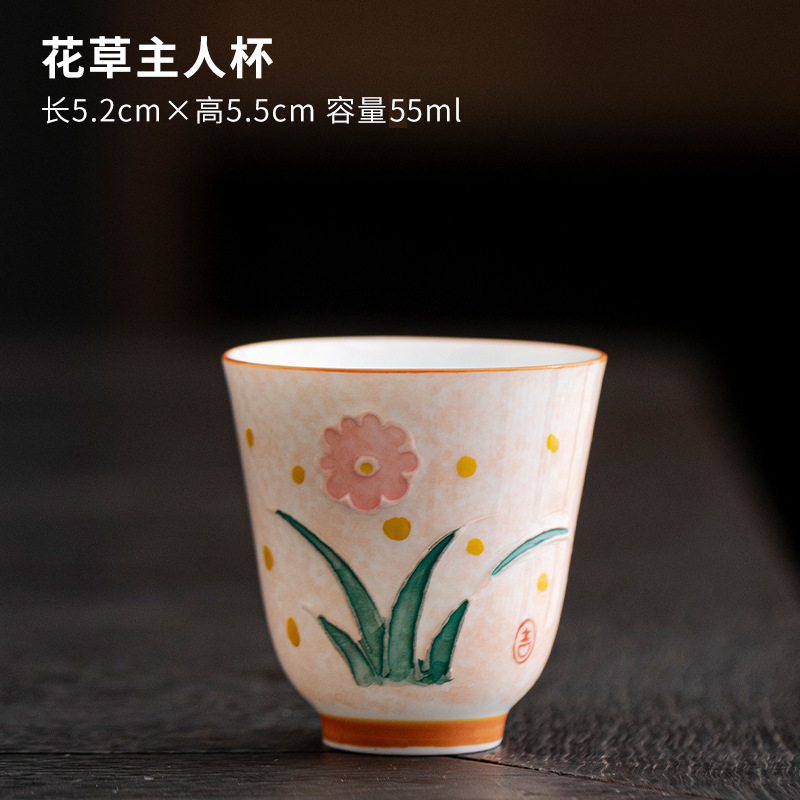 手描き満彩粉彩女性高颜値主人杯陶磁器釉薬下彩茶杯家庭用品茗杯個人専用|undefined