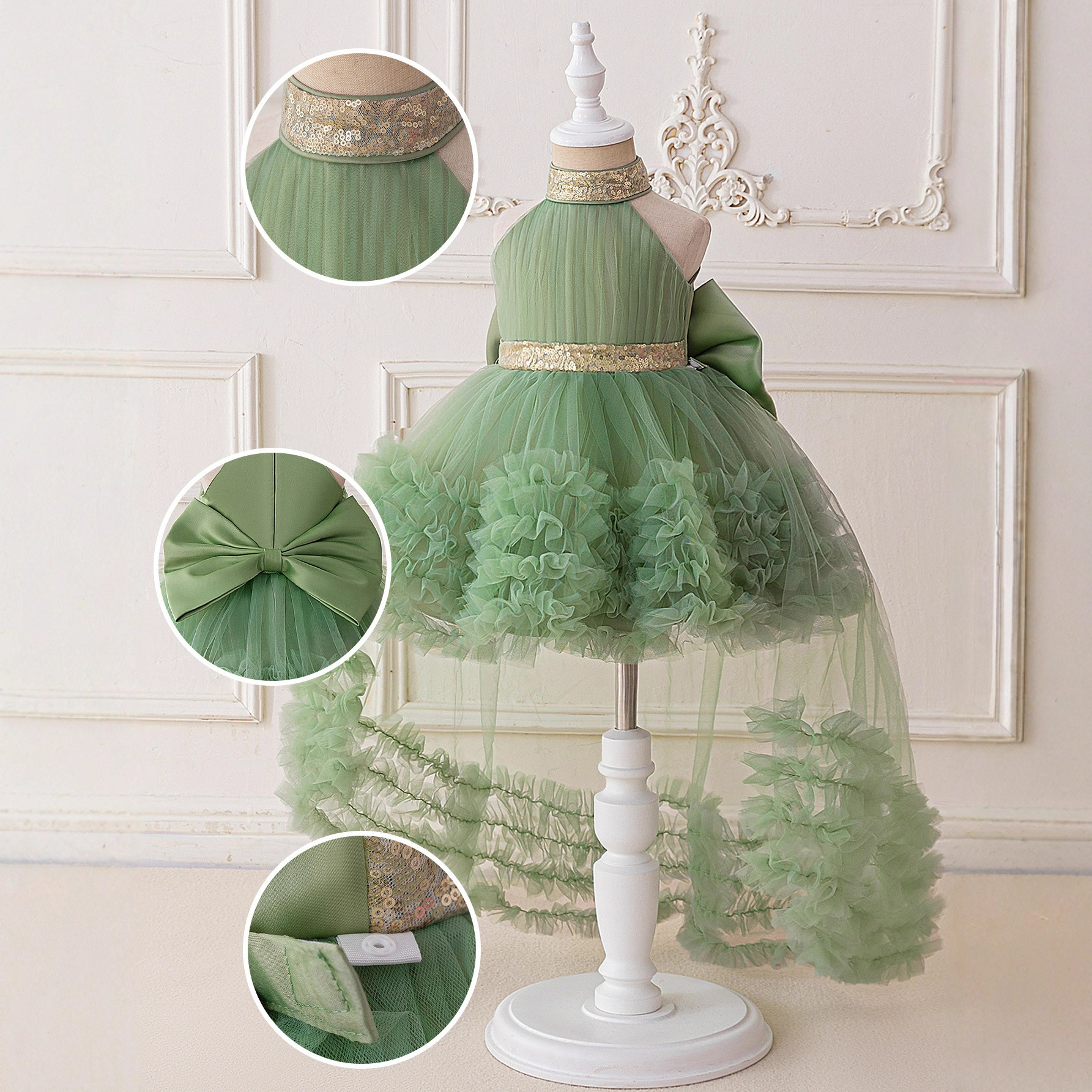 Vestido infantil falda de princesa colgar falda de pastel de pañuelo anfitrión de desfile falda de princesa rasgada hilo desmontable image 4