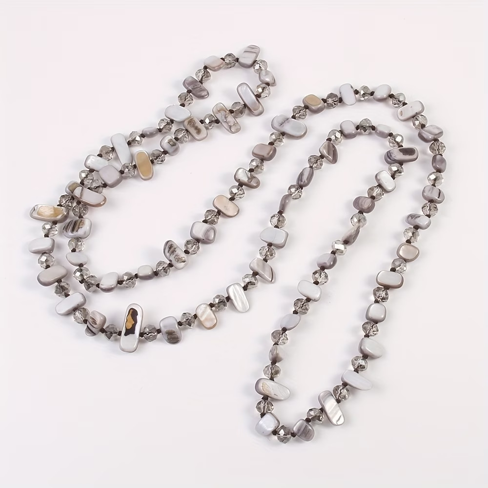 Long Multi-layer Beaded Shell Necklace With Colorful Crystals_voghion.com
