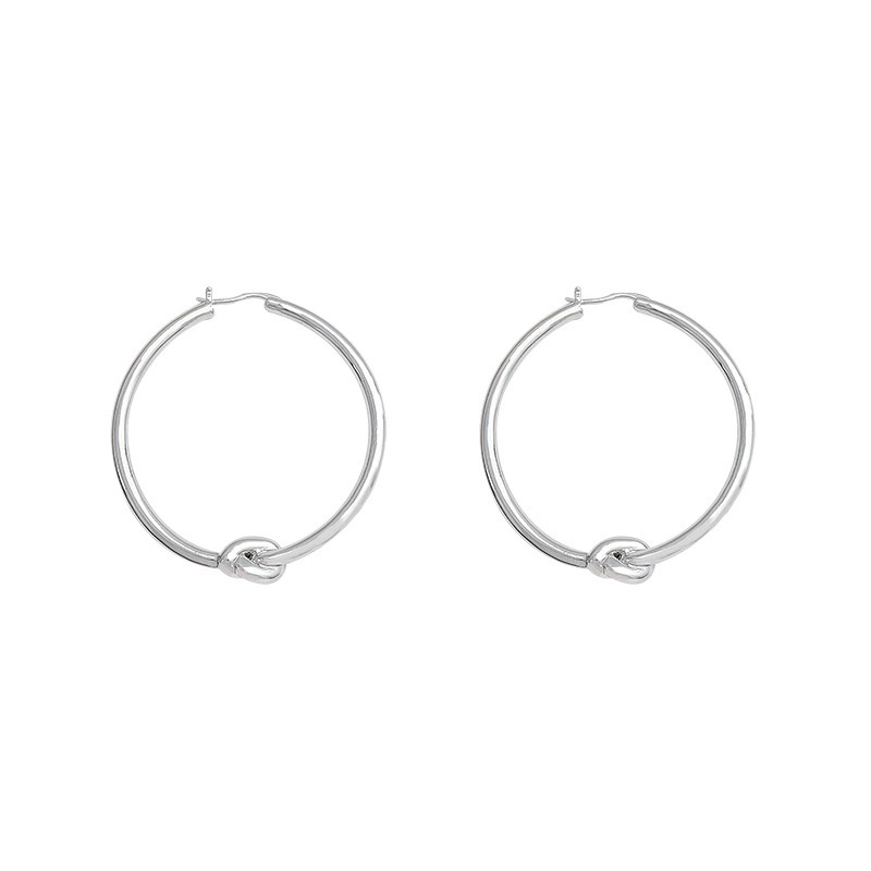 European American French-style Knotted Metal Silver Large Plain Circle For Women, Light Luxury, High-end, Unique And_voghion.com