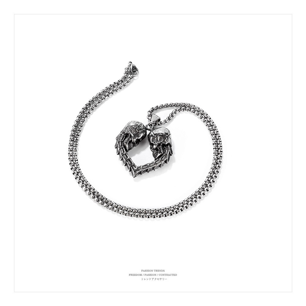 Collana con teschio e cuore in acciaio inossidabile punk_voghion.com