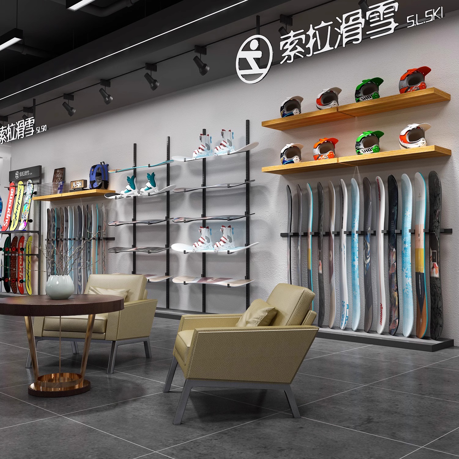 Estante de almacenamiento de nieve de esquí tienda de ropa estante de exhibición estante de exhibición de artículos deportivos estante de exhibición de ropa de hombre