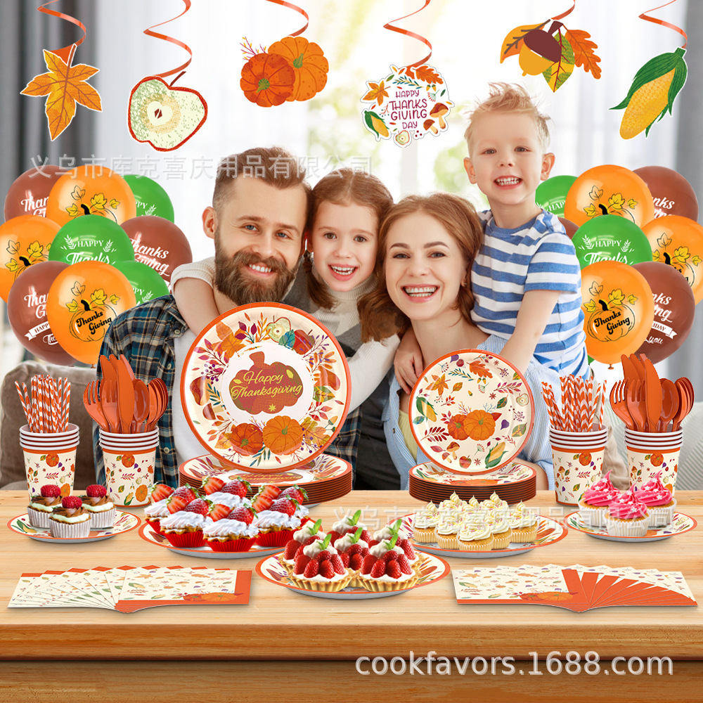 Amazon Thanksgiving atmósfera diseño tema calabaza papel desechable vajilla partido decoración traje suministros image 3
