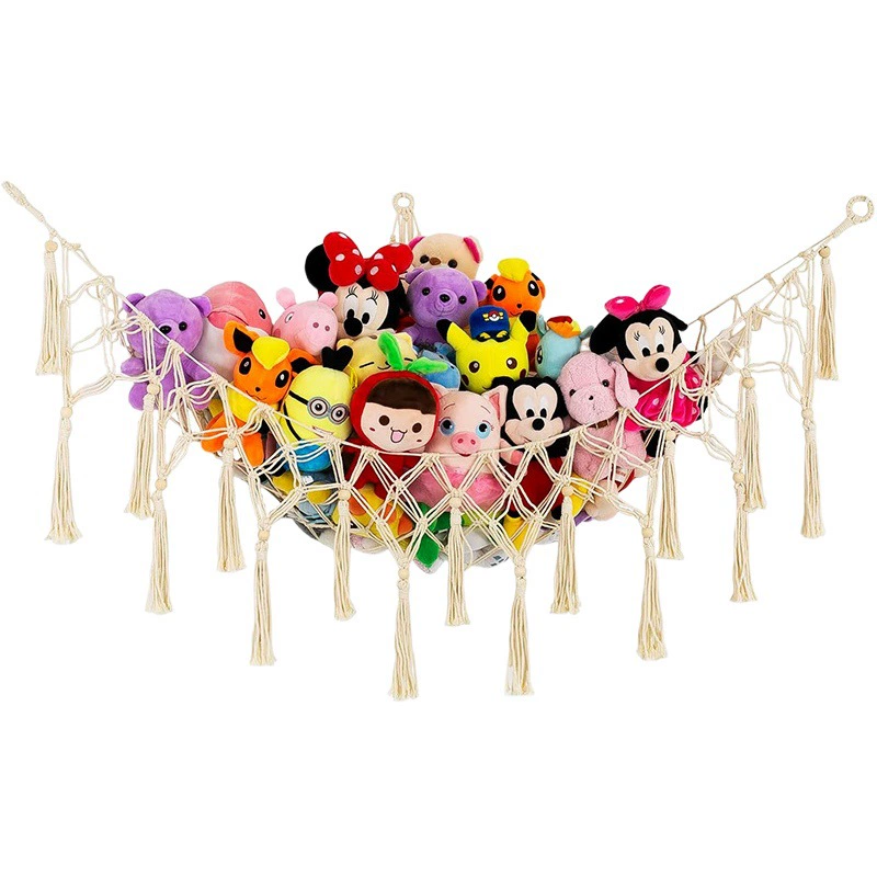 Трансграничная треугольная игрушечная сетка, карман ручной работы, хлопковая веревка, тканая детская сетка для хранения игрушек, карман, красочная угловая подвесная сетка с кисточками