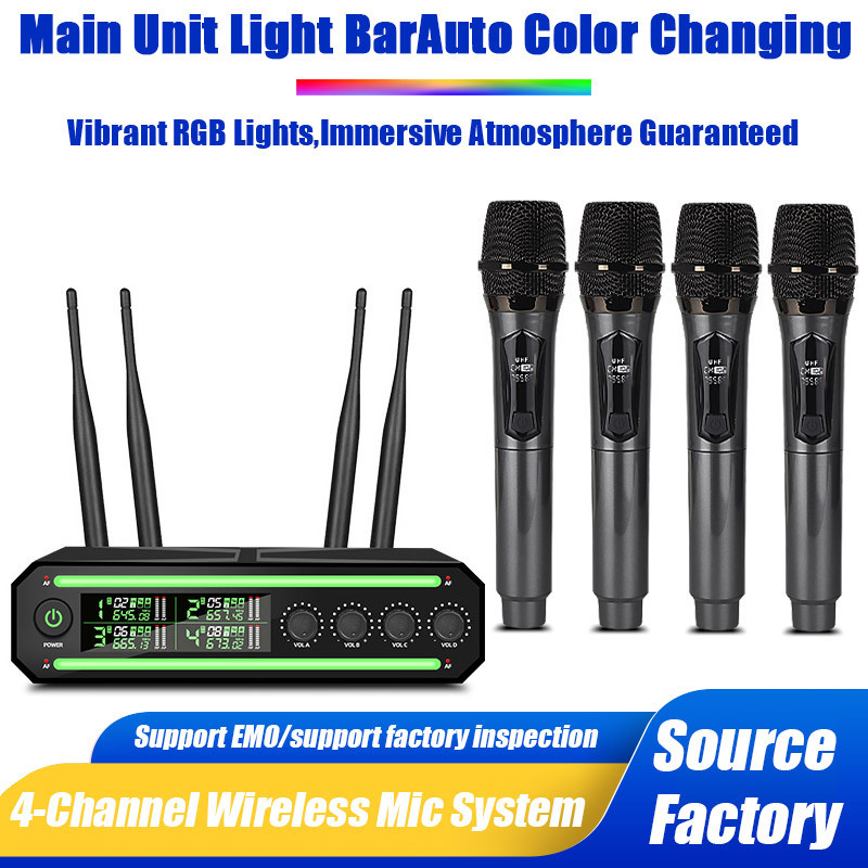 New Cross-Border Wireless Microphone, One-To-Four, for Home Karaoke and Meetings, Metal Rechargeable Handheld Microphone, Exclusively for Foreign Trade