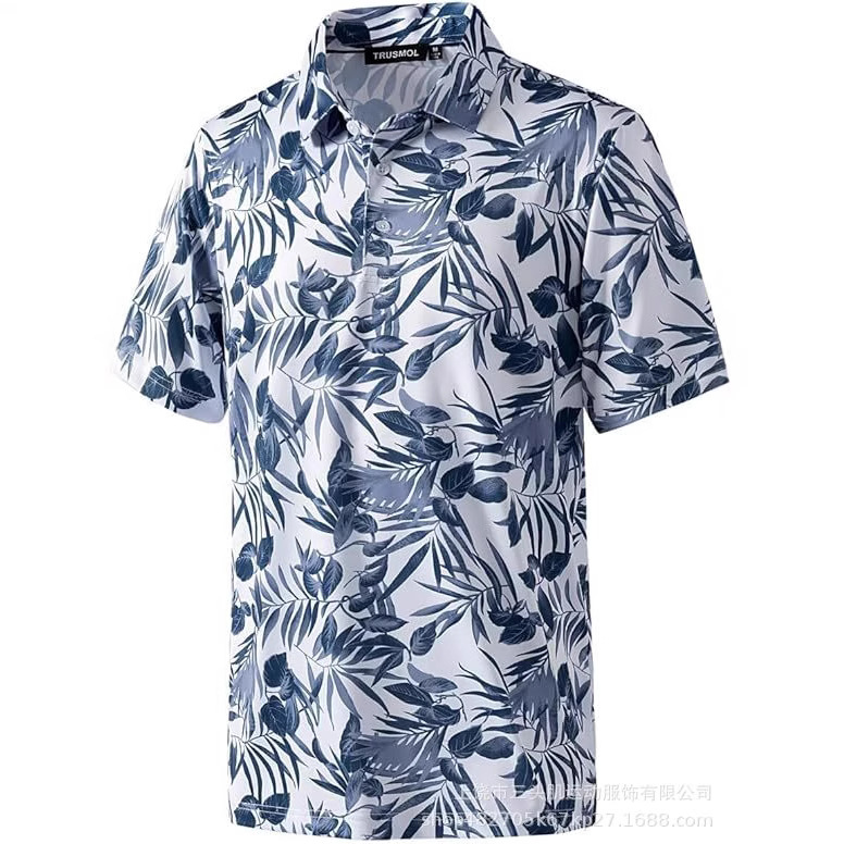 Men's Golf Shirt Dry Fit Slim Fit Printed Short Sleeve Moisture Wicking Golf Polo Shirt