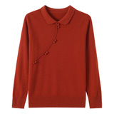 秋冬新款羊毛针织衫宽松长袖妈妈毛衣时尚Polo领打底衫100%羊毛，女装针织衫/毛衣，妃慕昵服饰