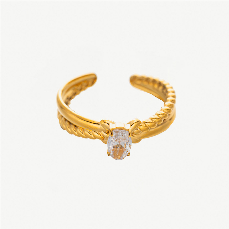 Anillo abierto simple de acero inoxidable de oro amor zircon anillo de titanio de acero índice joyas de piedra