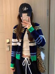 复古条纹毛衣外套女士秋冬季2025新款韩系氛围感穿搭慵懒针织上衣