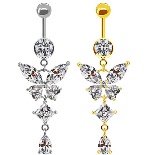 Gaibei European and American cross-border butterfly navel ring, navel nail navel ornament, zircon navel ring, body piercing jewelry manufacturer