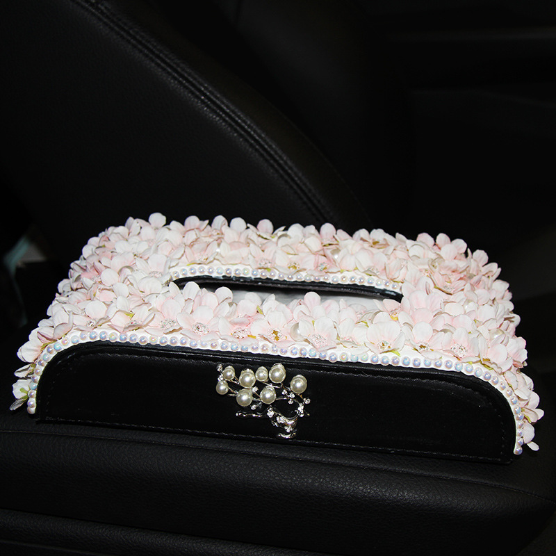 Caja de pañuelos para coche Caja de dibujo de papel para coche Flor Decoración de coche Caja de dibujo de perlas Caja de papel Portaholito de servilleta para coche creativo image 6