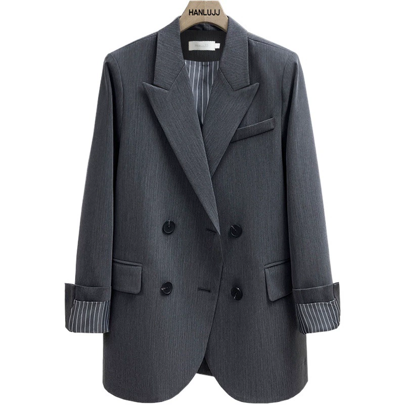 XZ129- Женский блейзер больших размеров, одежда для полных женщин, свободный блейзер с цветными блоками, лентой и темно-синим воротником, размер 100kg