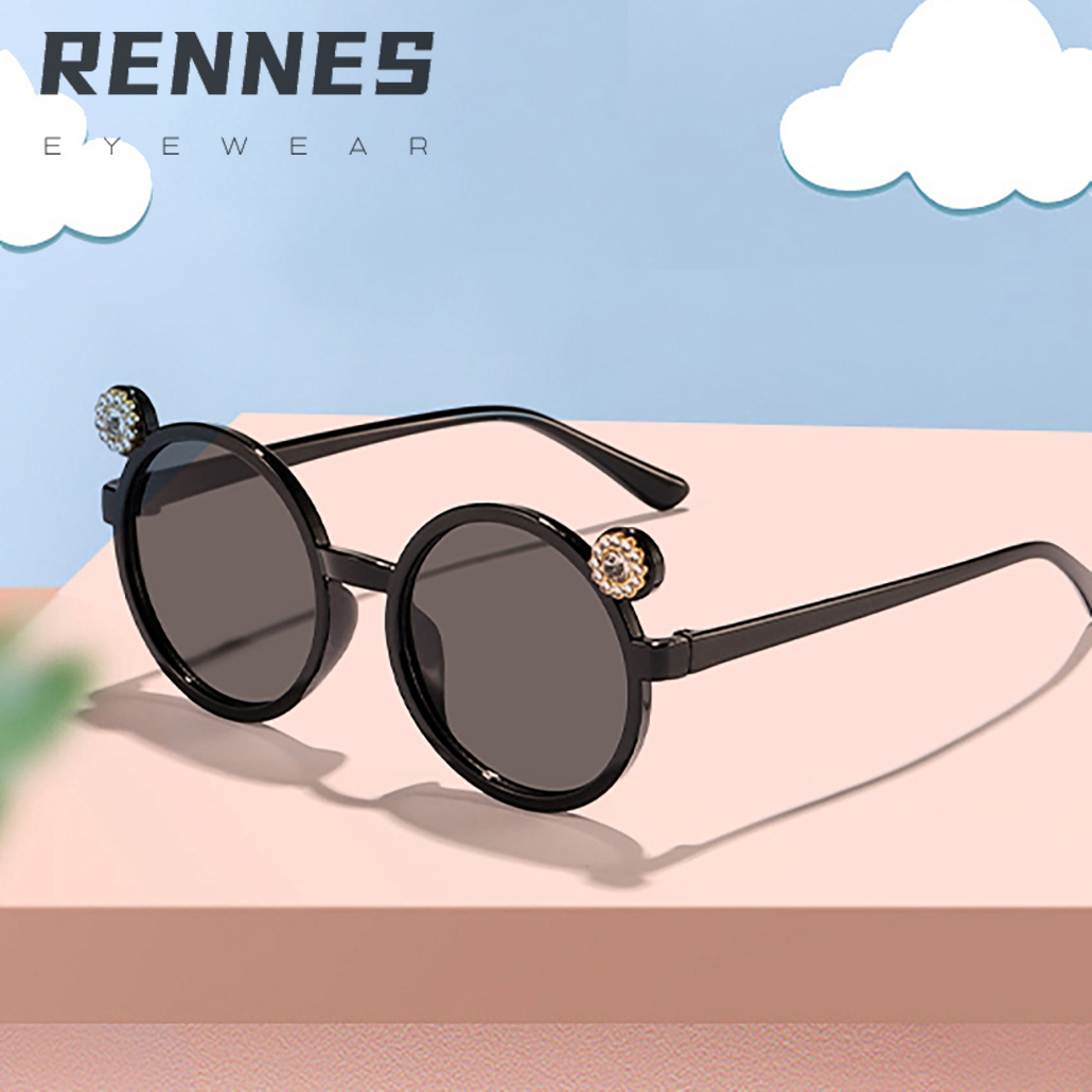 2024 niños transfronterizos nuevo color caramelo con montura redonda de diamantes gafas de sol de oso lindo bebé gafas de sol al aire libre
