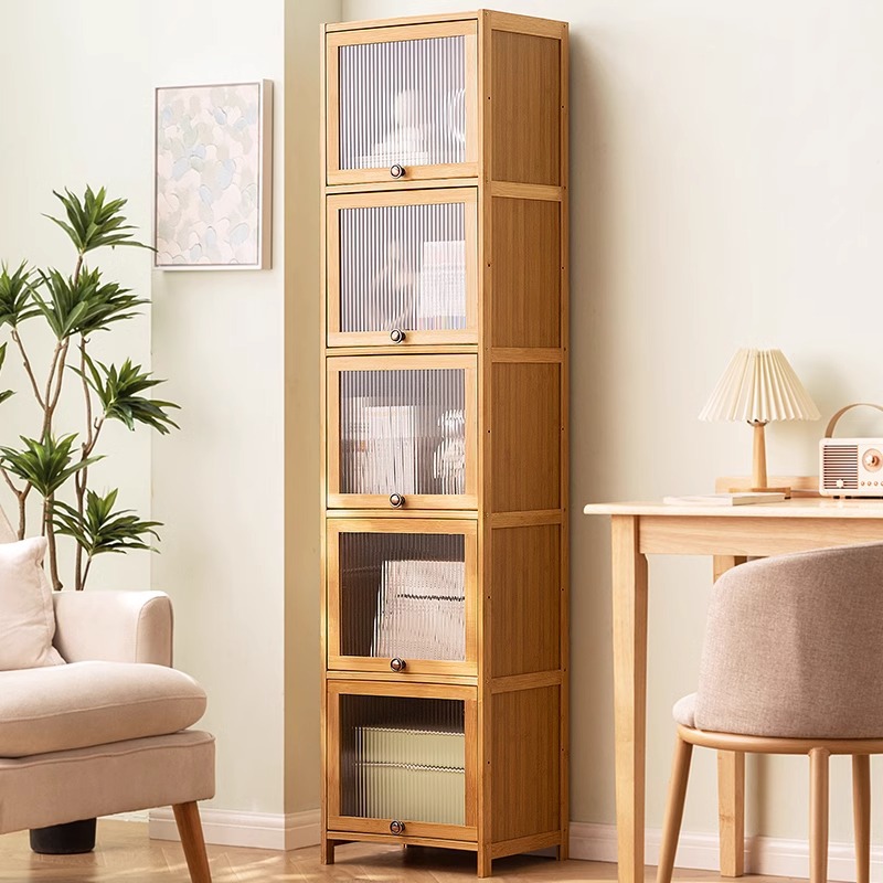 Small Apartment Bookshelf Storage Rack, Multi-Layer Integrated Bookshelf, Space-Saving Storage Cabinet, Display Cabinet, Floor-Standing Living Room Storage Cabinet