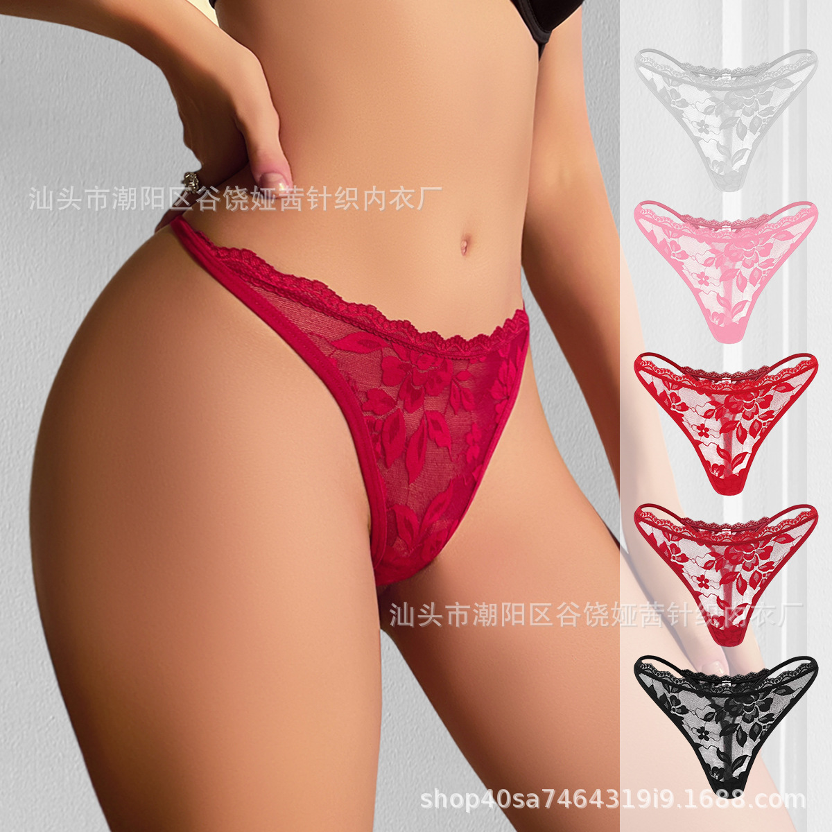 European and American size thong women's cross-border Amazon sexy lace hollow flower low waist breathable in stock