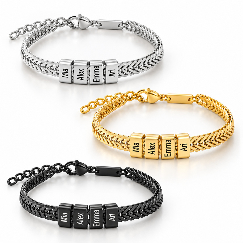 Cross-Border Stainless Steel Bracelet with Engraving for Men, Family Members, Waterproof, Non-Fading, Personalized Dad Bracelet Cross-Border Stainless Steel Bracelet with Engraving for Men, Family Members, Waterproof, Non-Fading, Personalized Dad Bracelet