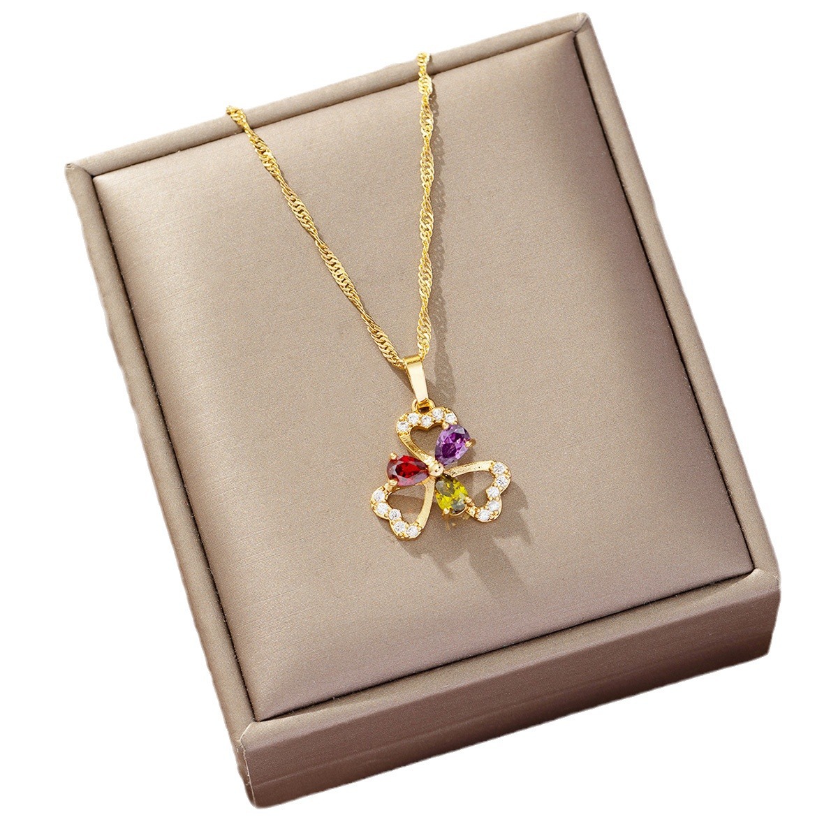 Xiyin transfronterizo nuevo colgante de trébol de zircon colorido personalidad femenina colgante de collar de flores de lujo ligero