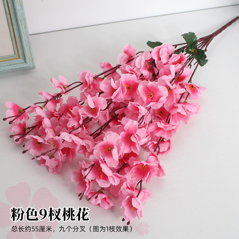 Flor de melocotón artificial rama falsa flor de ciruelo flor de cerezo rama sala de estar decoración Flor de seda boda flor falsa Flor de plástico ingeniería especial flor seca