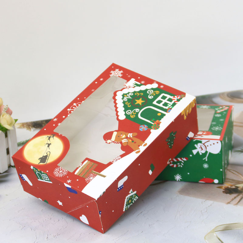 Pvc窓開けクリスマスキャンディークッキー箱クリエイティブ白紙ケーキパン松餅クリスマスプレゼント包装箱|undefined