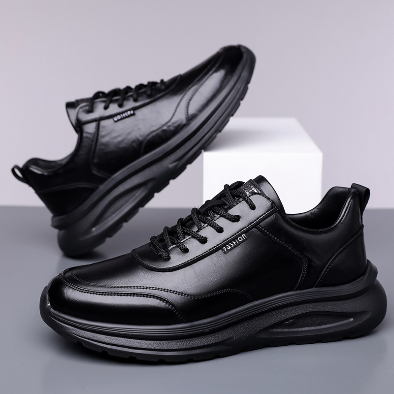 男鞋新款男士休闲皮鞋软底运动跑步鞋子男厚底系带跑步单鞋男批发