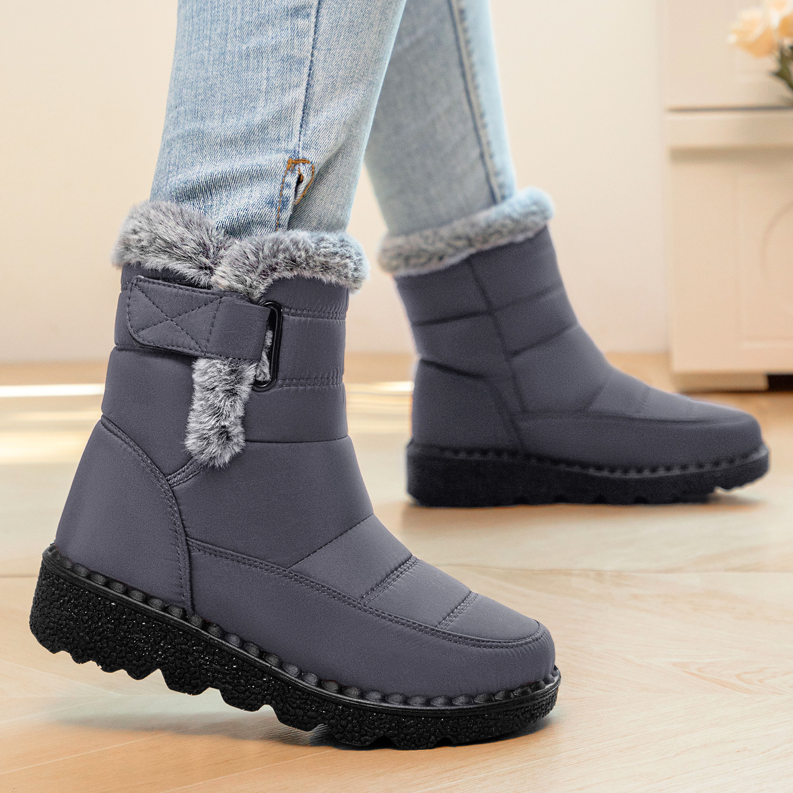 Zapatos de algodón de invierno para mujeres grandes botas de nieve y zapatos de lana para mujeres transfronterizas temu botas de cabello para aumentar la altura de botas de algodón