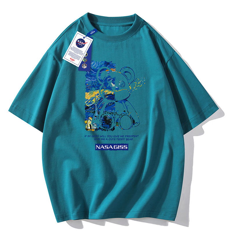 NASAGISS pesado nombre conjunto de los hombres de manga corta Camiseta de la pareja de las mujeres de la marca de moda de verano suelta media manga adolescentes