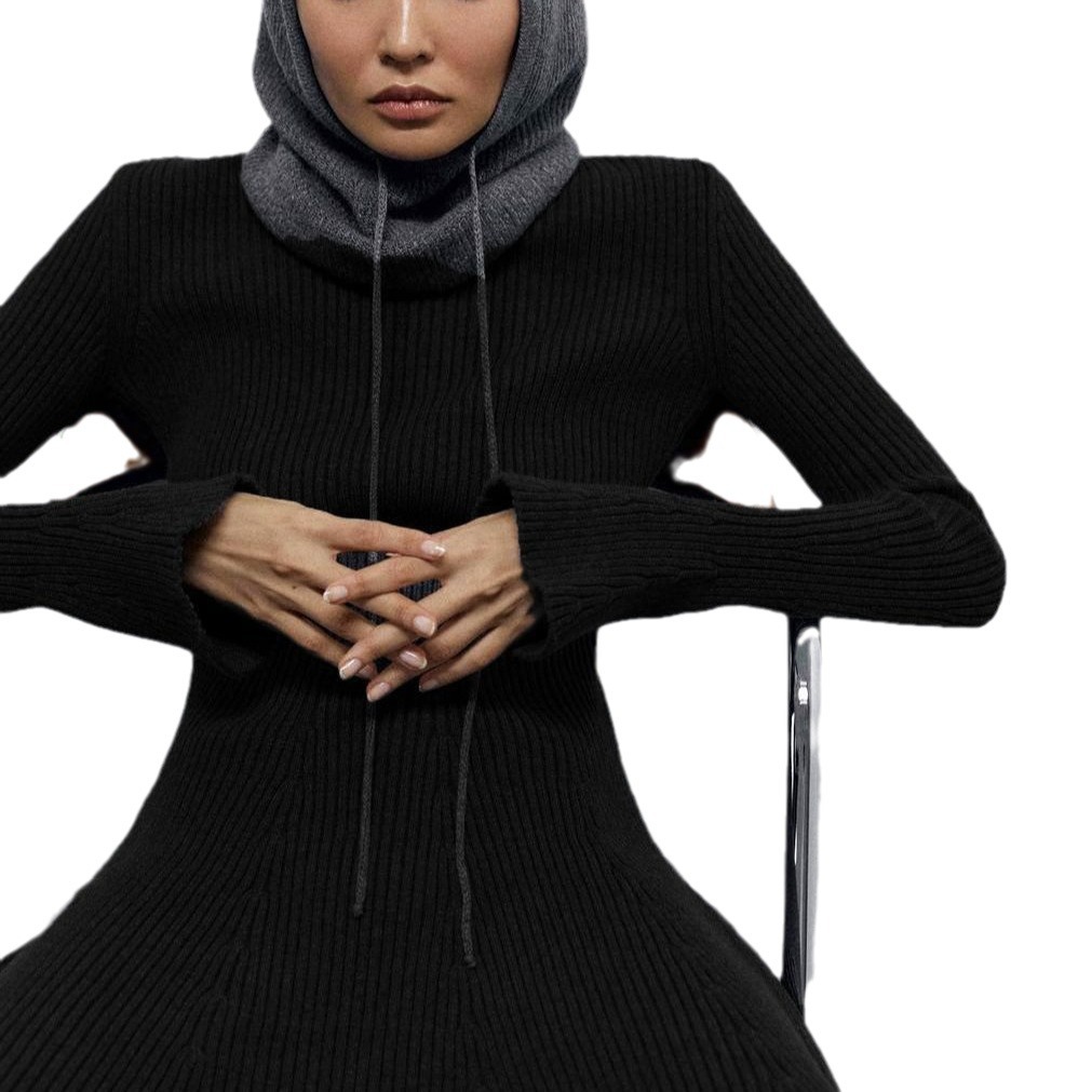 ChicShe ChicShe 2024 Autumn Winter Turtleneck Knitted Petite Pullover Women's Sweater Dress Black Thick Style_voghion.com