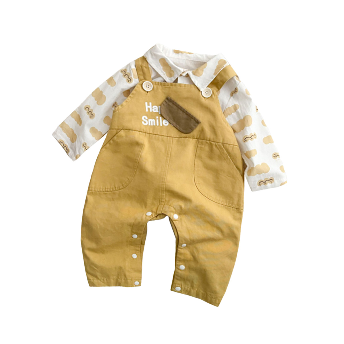 25 años de primavera nuevo producto traje de bebé para hombre, camisa de dibujos animados con letras de estilo occidental, monos, ropa de bebé para hombre, traje de dos piezas