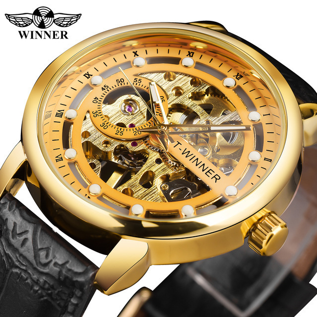 T-winner europeo y americano transfronterizo hombres reloj moda hueco transparente impermeable manual reloj mecánico entrega de una sola pieza