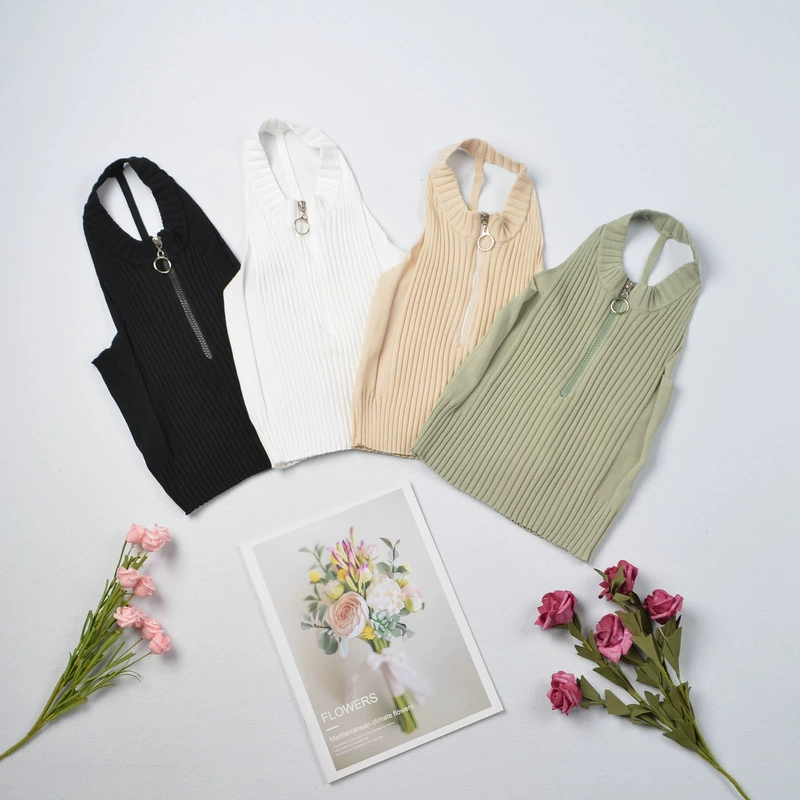 knitted base sexy short bra top with zipper, fashionable tank top, backless, beautiful back -
