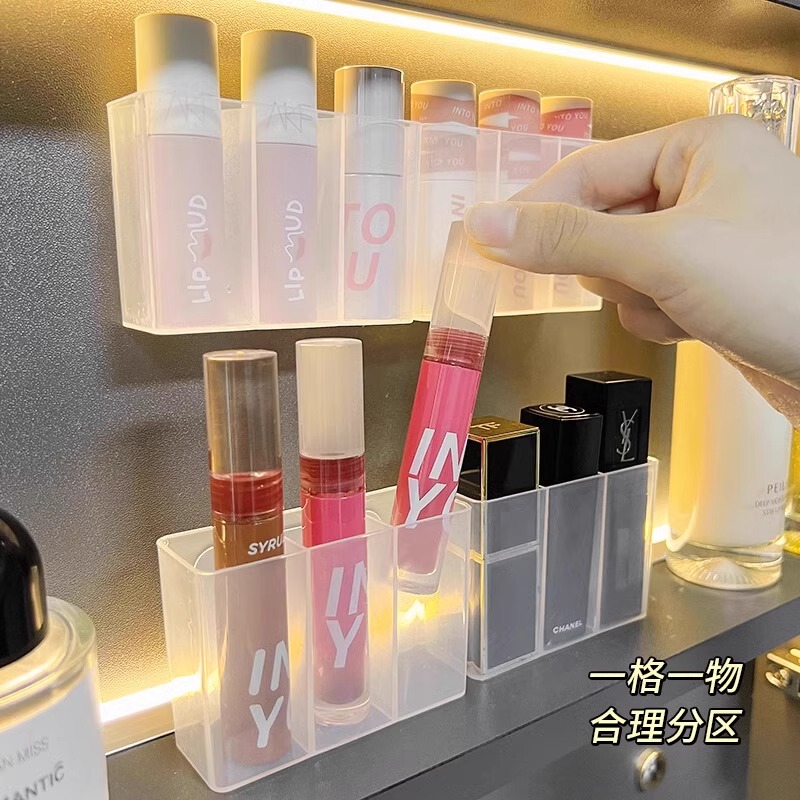 口紅壁掛け収納ボックス 3 つのコンパートメントパンチフリーミラーキャビネット収納ボックス浴室雑貨化粧品収納ボックス|undefined